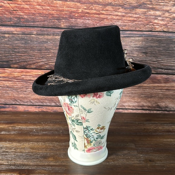 Rare Philippe Model Paris Vintage Womens Feathered Black Fedora Hat! - Picture 2 of 9